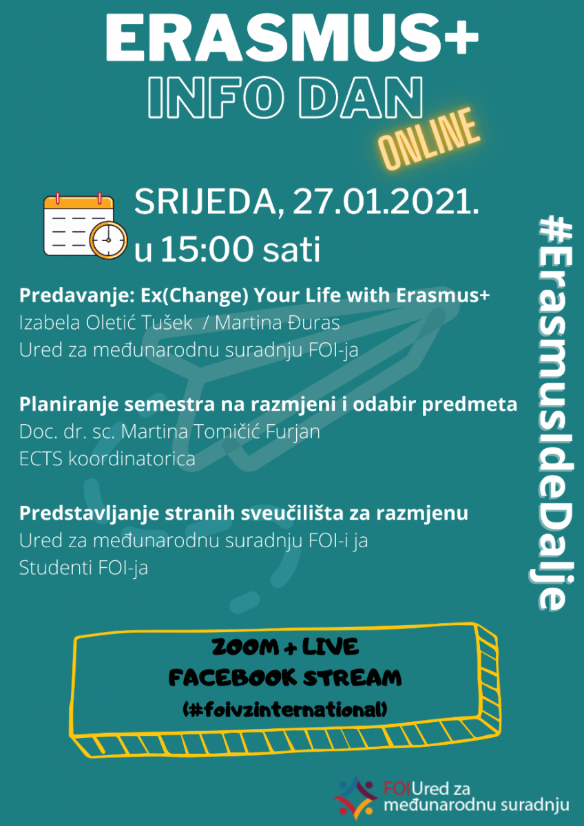 FOI Varaždin: Poziv studentima na virtualni Erasmus+ info dan