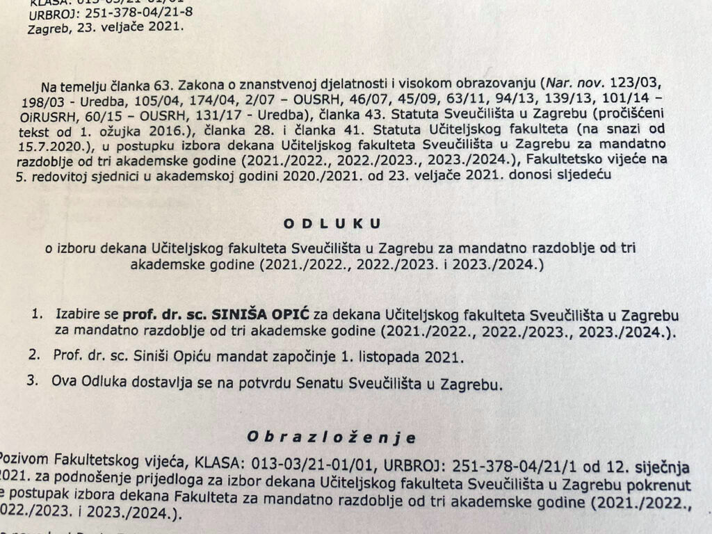 Siniša Opić ponovo izabran za dekana Učiteljskog fakulteta