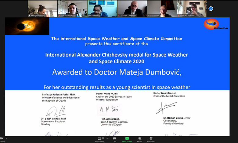 Dr. sc. Mateja Dumbović je dobitnica Alexander Chizhevsky nagrade za mlade znastvenike