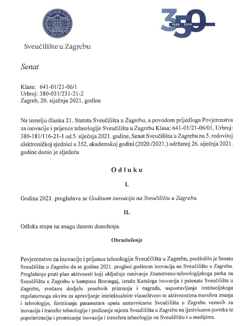 2021. - godina inovacija na Sveučilištu u Zagrebu