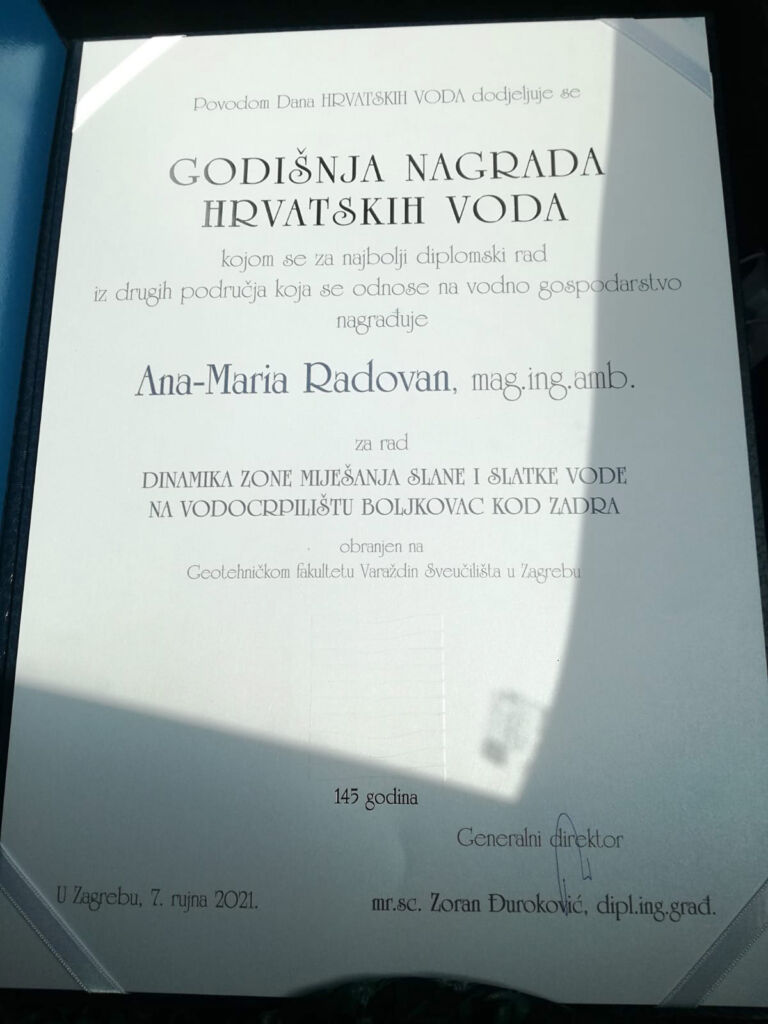 Nagrada Hrvatskih voda Ani-Mariji Radovan