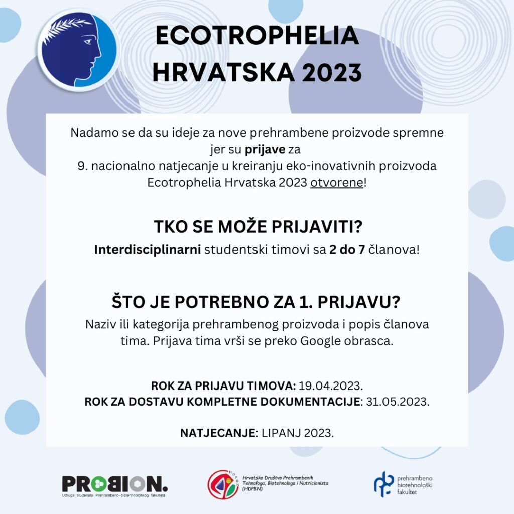 Prijavi se na studentsko natjecanje Ecotrophelia Hrvatska 2023.