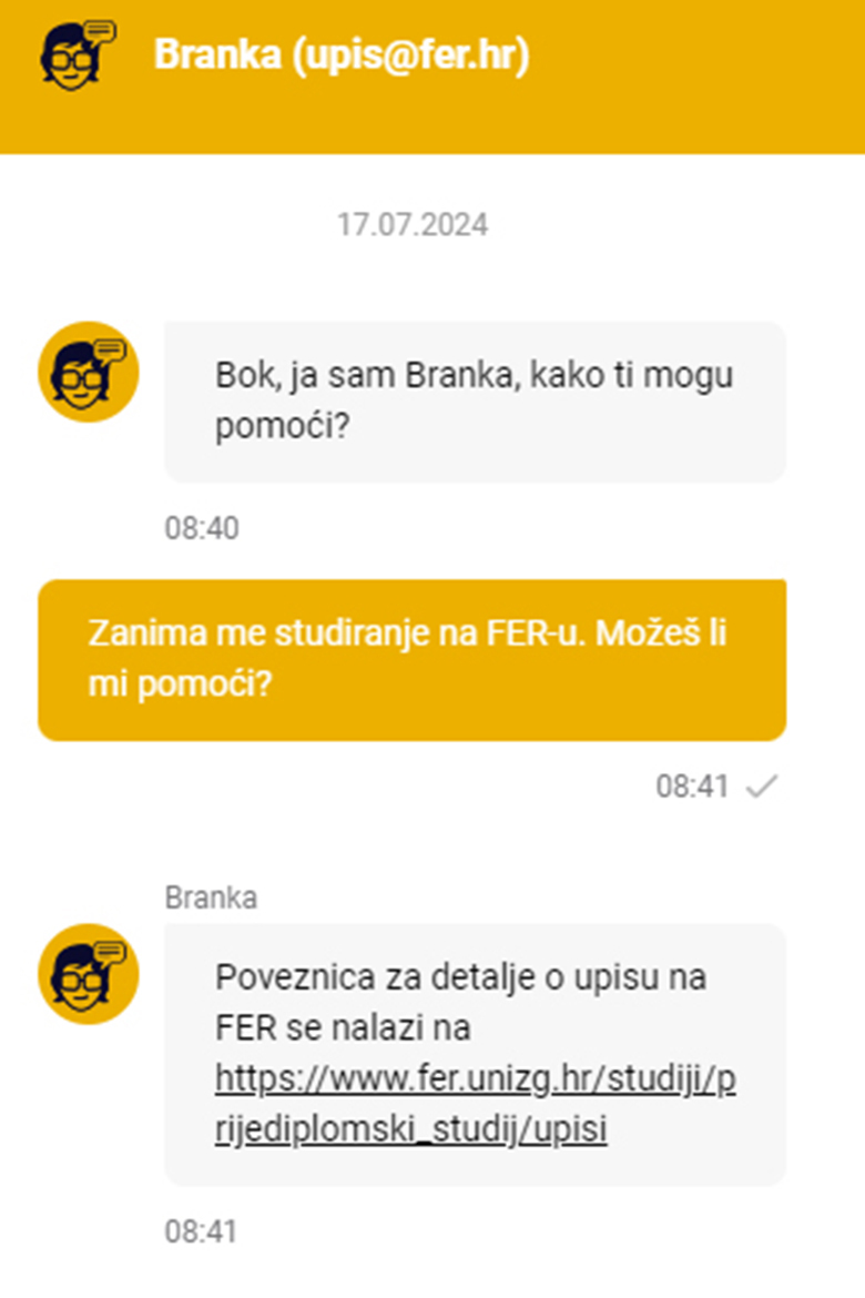 FER-ova Branka pomaže pri upisu na fakultet