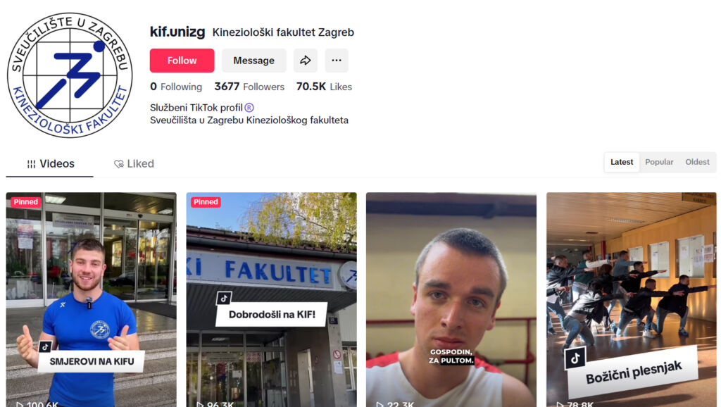 TikTok profil KIF-a najuspješnija je društvena mreža Sveučilišta u Zagrebu
